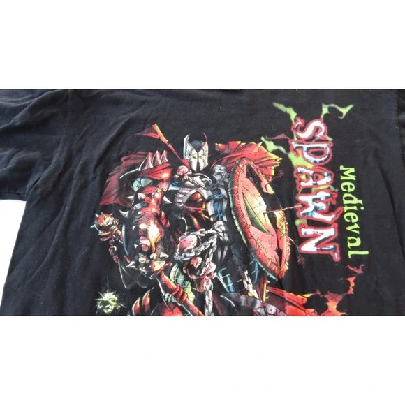 VTG Medieval‎ Spawn Todd McFarlane 1997 Giant Black Cotton T-Shirt Size Lg, NWOT